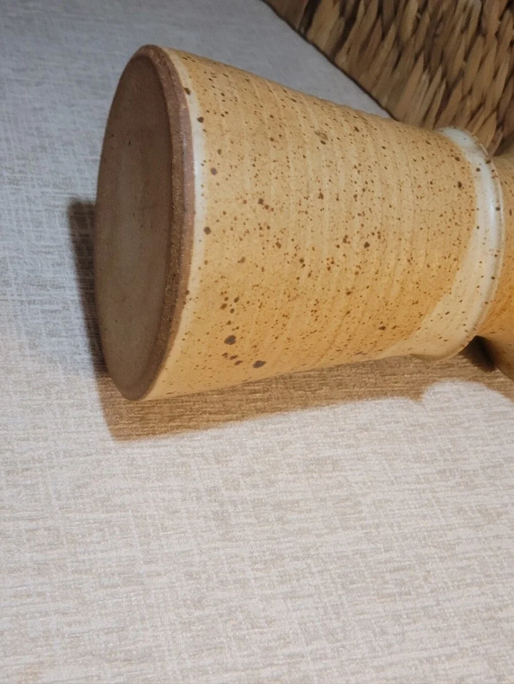Handcrafted Ceramic Vase in Warm Tan. Vintage Mid Century Pottery